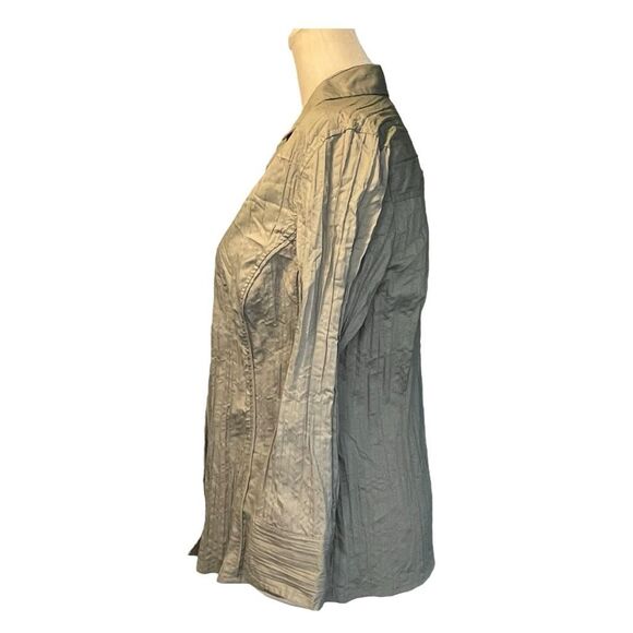 Sonoma Button Down Shirt Green Gauzy Knit Pleated 3/4 Length Sleeve Y2K M - Picture 3 of 8